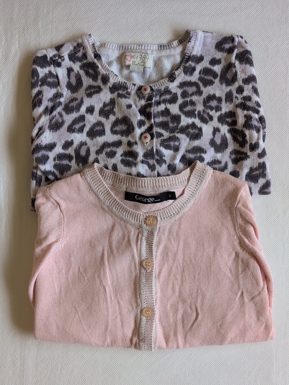 Lot of 2 Girls Size 5 Cardigan Sweater Bundle Leopard Print Pink George TCP